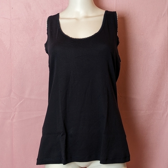 H&M Dark Navy Blue Lace Trim Scoop Neck Tank Top size XL - Picture 1 of 6